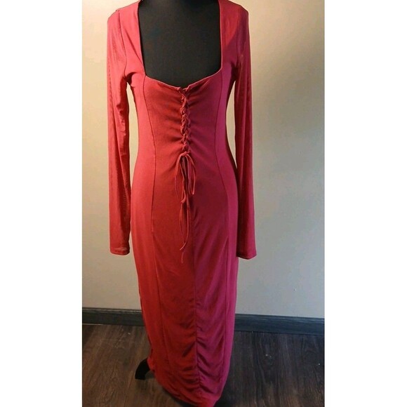 Bar III Dress Size M NWT  Raspberry Maxi Sheer Sleeves - Picture 1 of 9